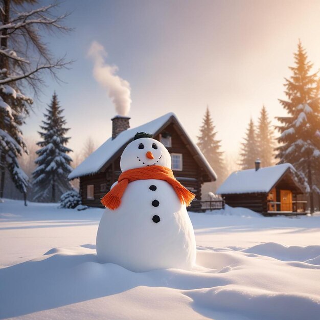 Photo snowman background winter landscape