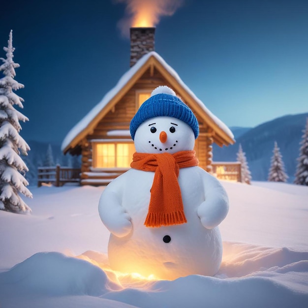 Photo snowman background winter landscape