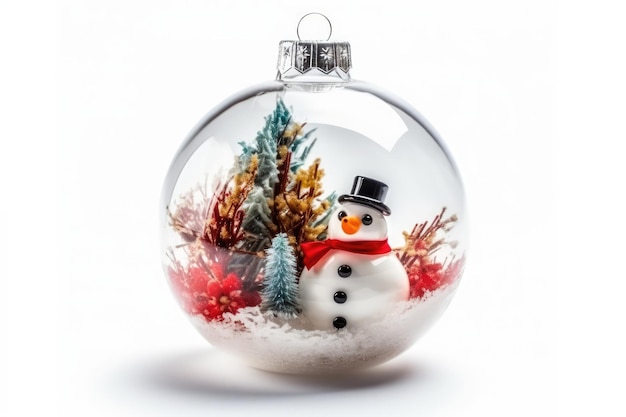 Snowman Ball For Christmas Tree On White Background Generative AI