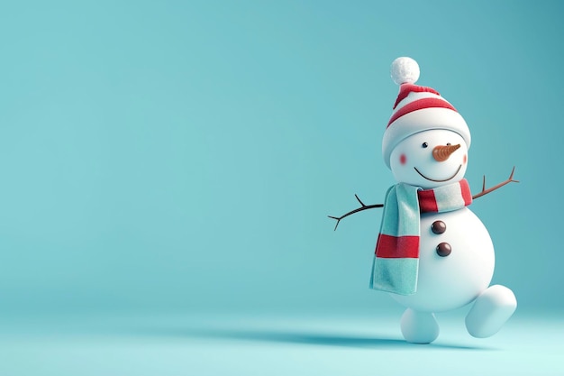 Photo snowman on blue background with copy space christmas and new year concept