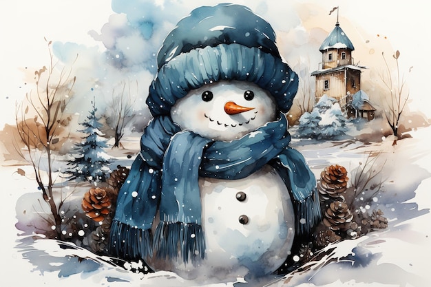 snowman in a blue scarf