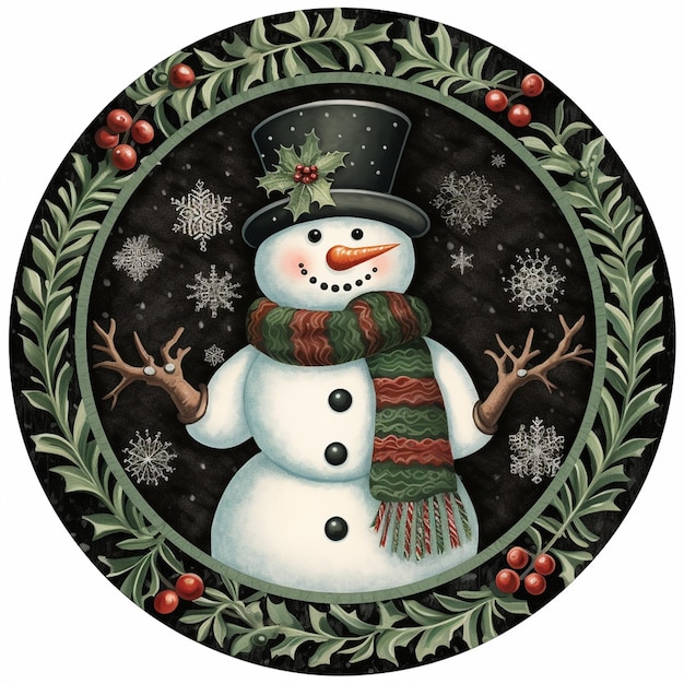 Snowman at the Center of Candy Cane Circle