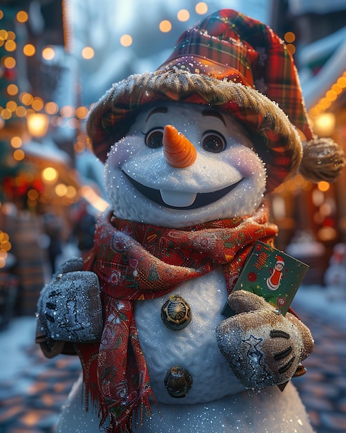 Snowman Holiday Chef In A Christmas Town Square illustration