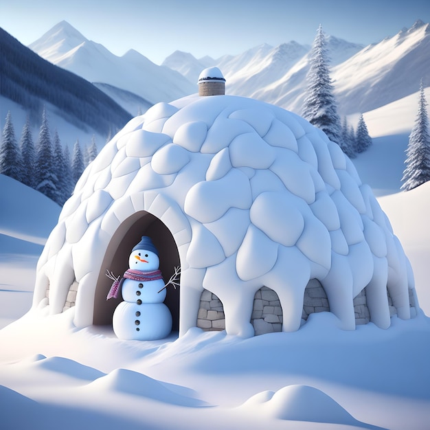 Snowman Igloo in Mountainous Terrain christmas wallpaper picture