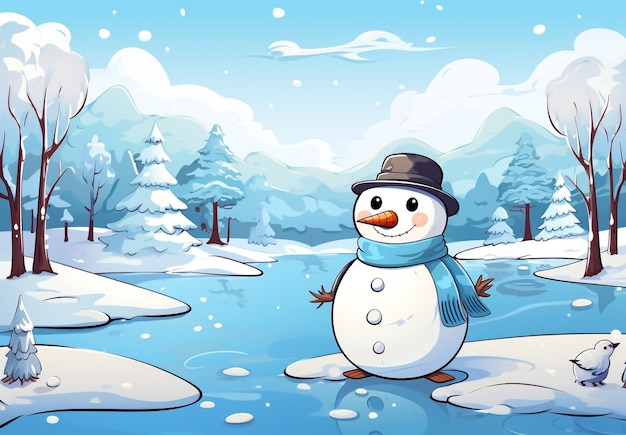 Photo snowman illustration in snowy landscape christmas celebration time