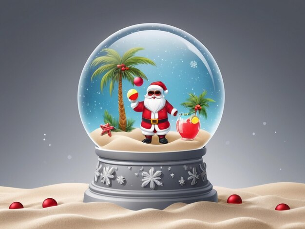 Photo a snowman is standing in a snow globe with palm trees in the background