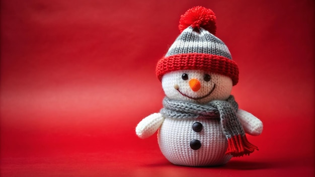 a snowman made by a snowman is sitting on a red background