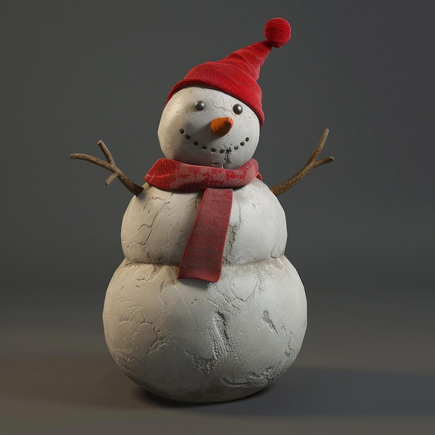 a snowman made by a snowman with a red hat on it