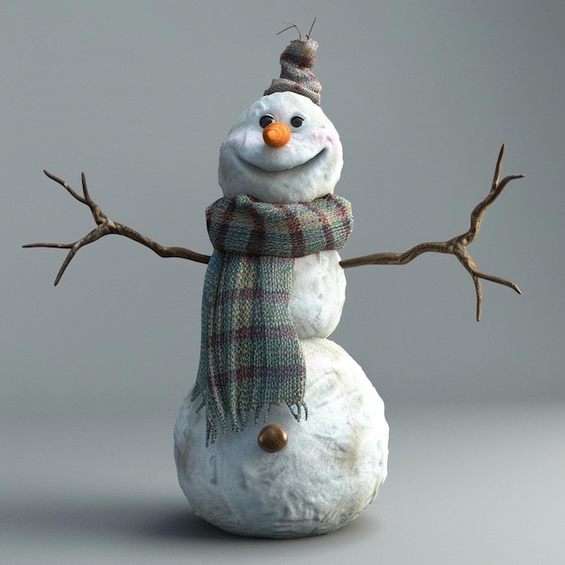 a snowman made of snowmen with a scarf around its neck