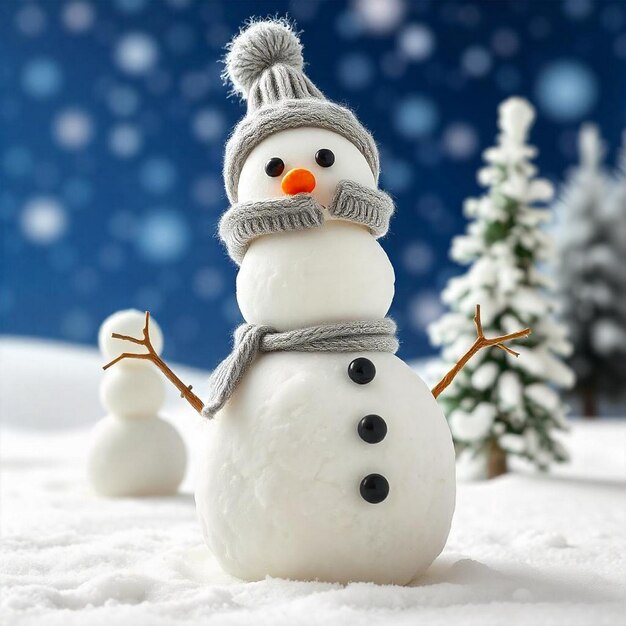 Photo snowman and miniature in a winter wonderland