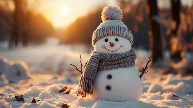 snowman on orange sunset background