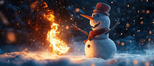 Snowman Playing with Fire While Frolicking