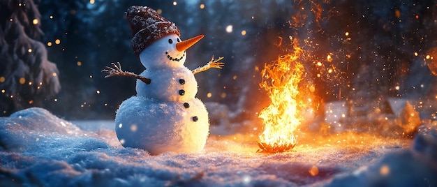 Snowman Playing with Fire While Frolicking