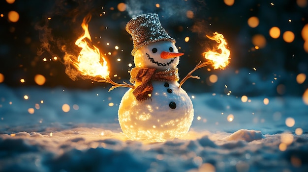 Snowman Playing with Fire While Frolicking