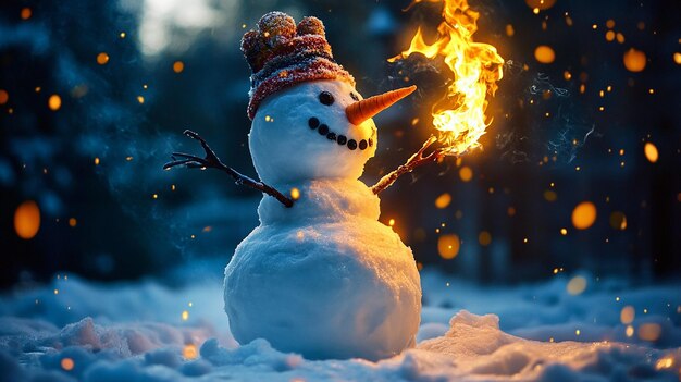 Snowman Playing with Fire While Frolicking