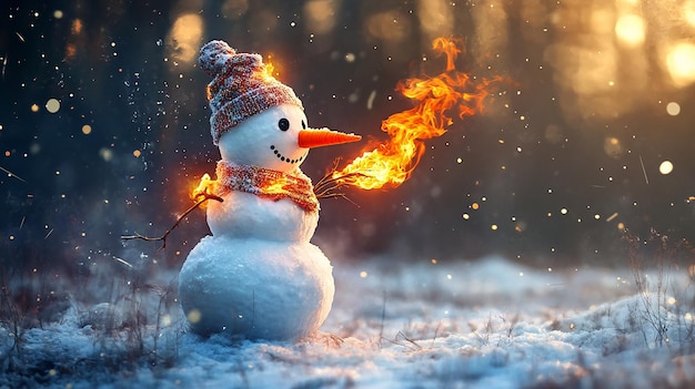 Snowman Playing with Fire