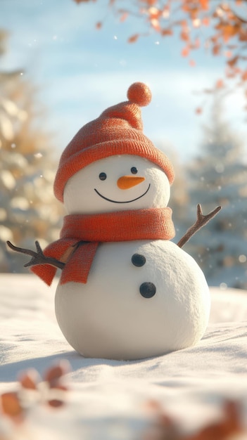 a snowman in a red hat and scarf