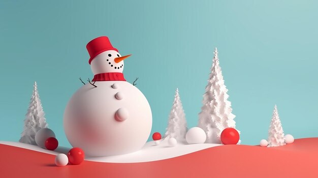 Snowman Red and Snow Background