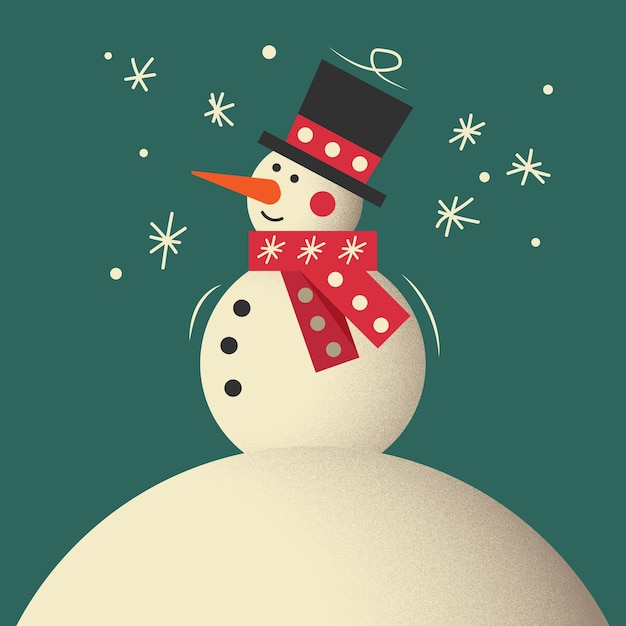 Snowman. Snowman greeting. Cute Christmas greeting card with snowman. Greeting card with snowmen and snowfall. Christmas content.