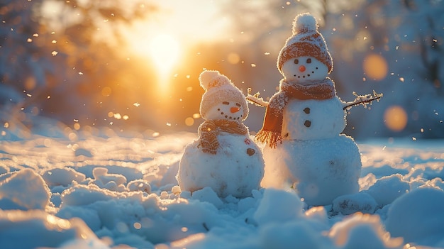 Photo snowman and snowman in the snow