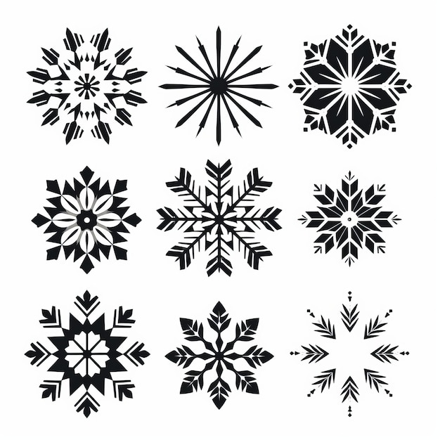 Snowman Themed Vector Art With Symmetrical Black And White Snowflakes