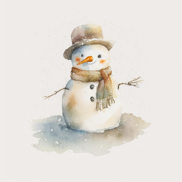 Snowman watercolor style Generative AI