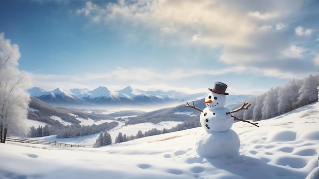 Snowman in Winter Scenery