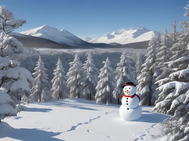 Snowman in Winter Scenery