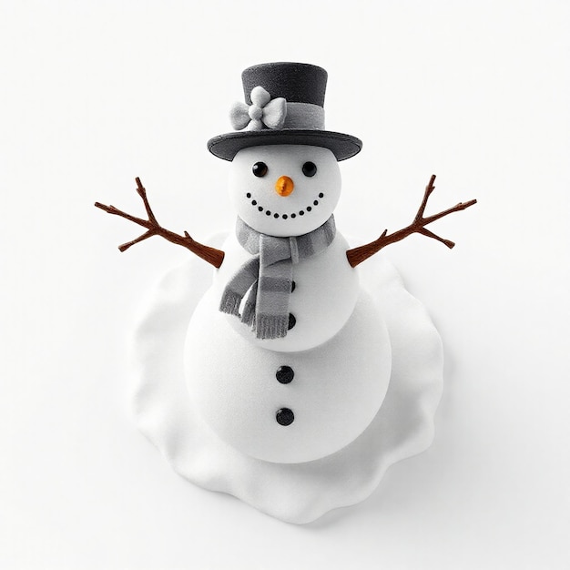 a snowman with a black top hat and a black top hat