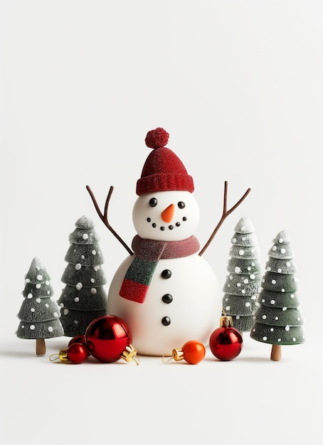 Snowman with Christmas tree and gift