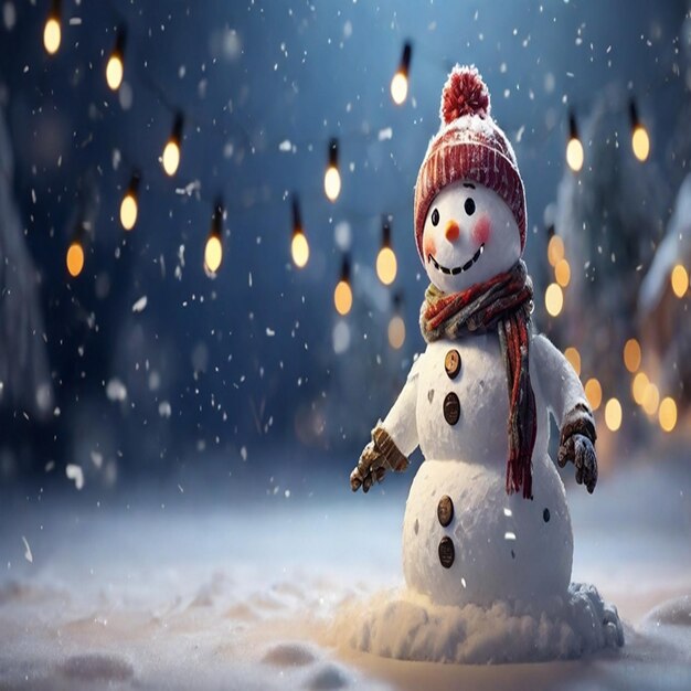 a snowman with a hat and scarf is standing in the snow