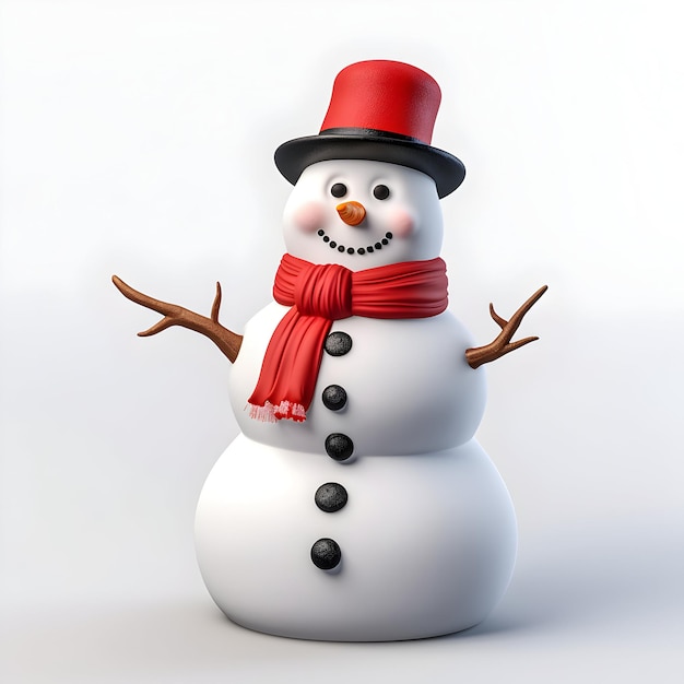 Snowman with hat and scarf isolated on white background winter concept