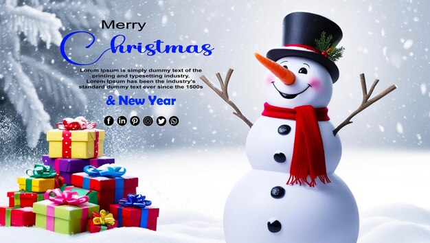 Photo a snowman with a hat and scarf on it is standing in the snow psd jpg