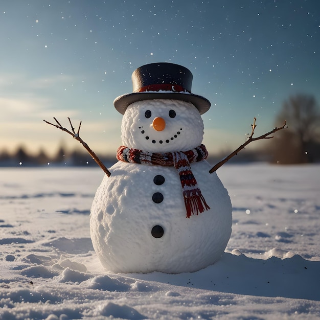 Photo a snowman with a hat and scarf on it