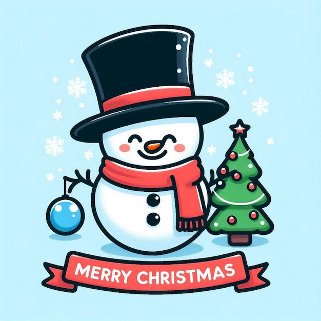 Photo a snowman with a hat and scarf that says merry christmas jpg