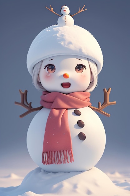 A snowman with a hat and scarf.