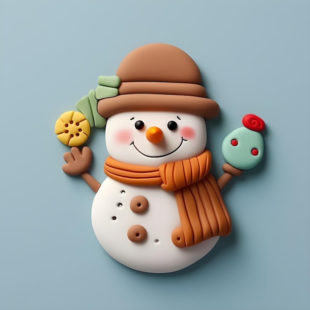 A snowman with a hat and scarf