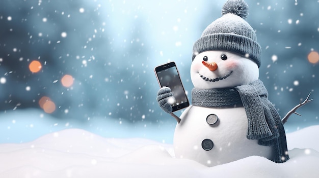 snowman with mobile phone