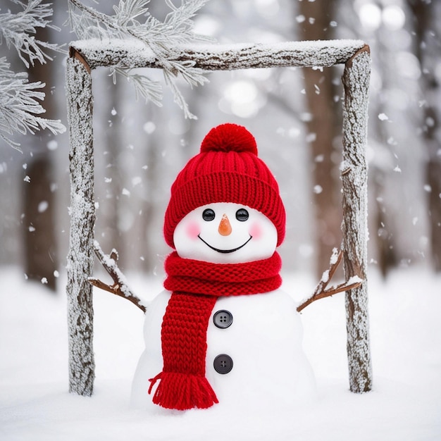 a snowman with a red hat and a red hat