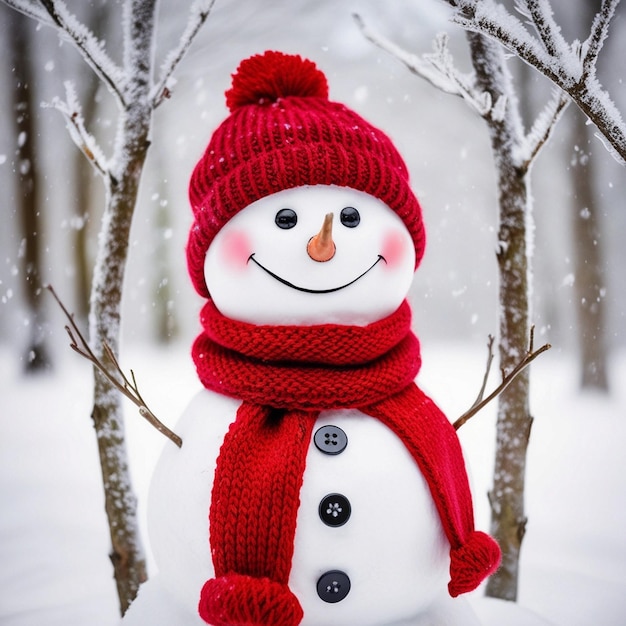 a snowman with a red hat and a red hat