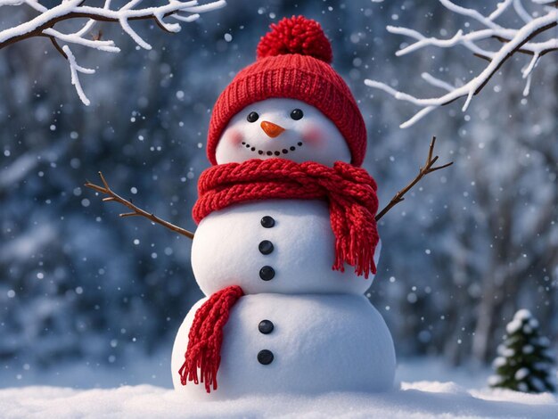 a snowman with a red hat and a red hat