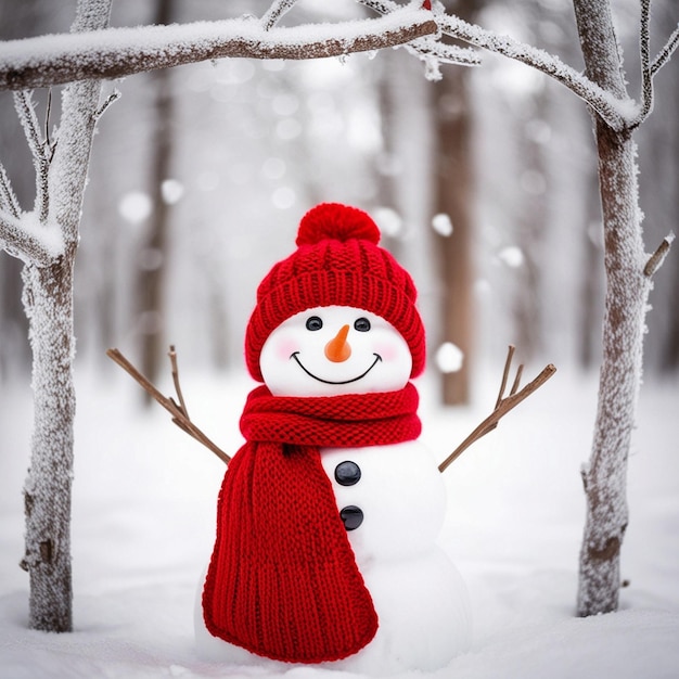 Photo a snowman with a red hat and a scarf that says snowman