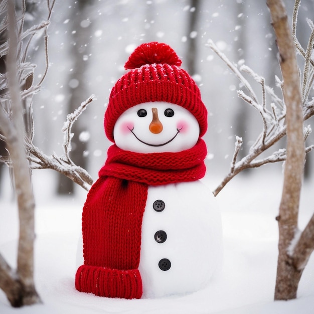 a snowman with a red hat and a scarf