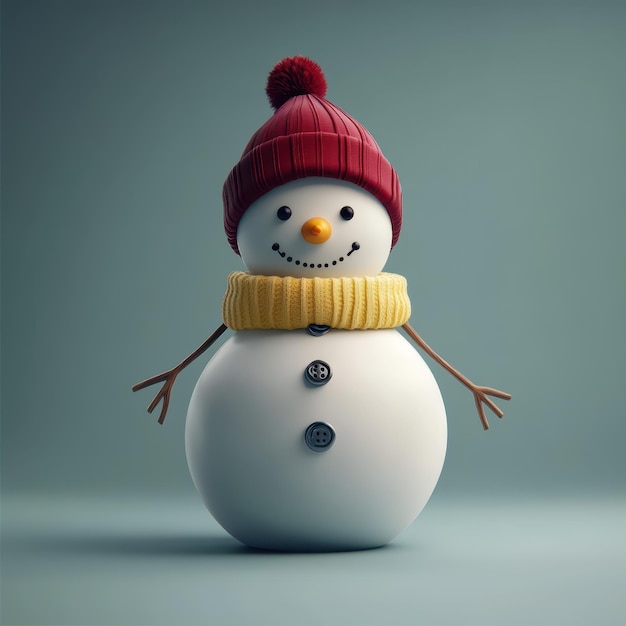 a snowman with a red hat and scarf