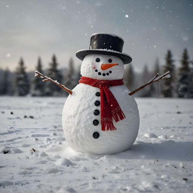 Photo a snowman with a red scarf and a red scarf