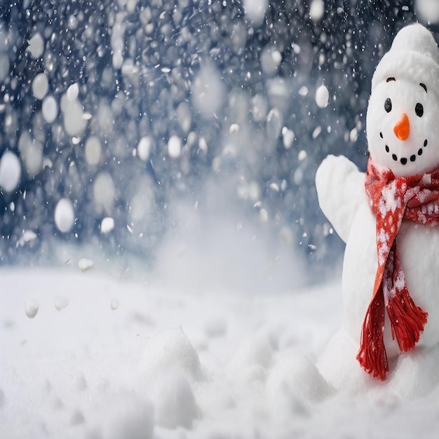 a snowman with a red scarf and a red scarf