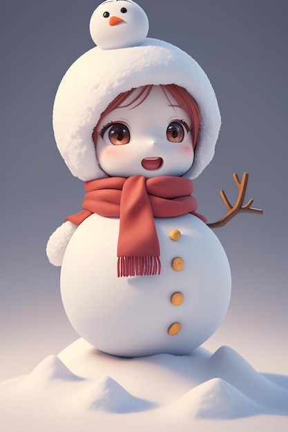 A snowman with a red scarf and a red scarf.