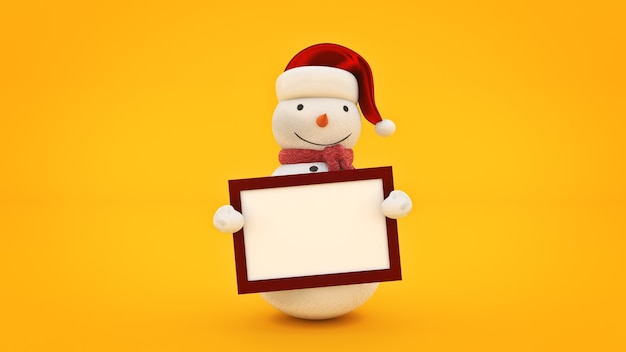 Snowman with santa hat and board