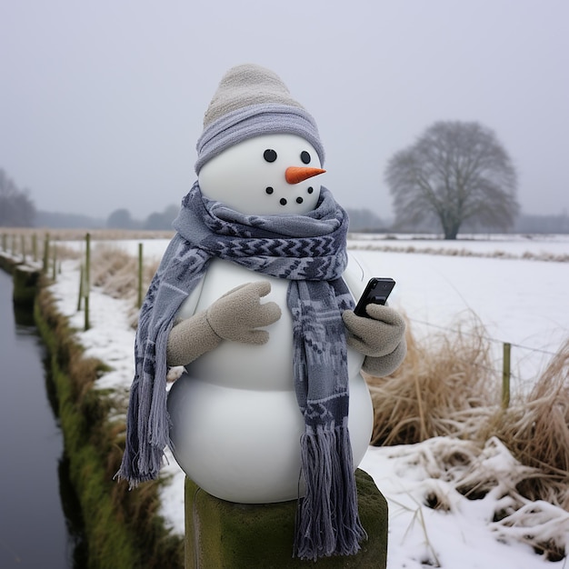 Photo a snowman with a scarf that says snowman on it