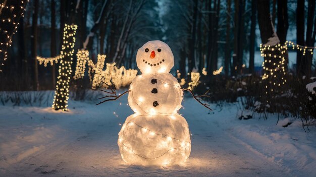 Photo snowman in the woods